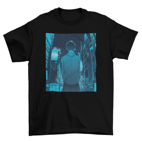 Anime boy city walk t-shirt