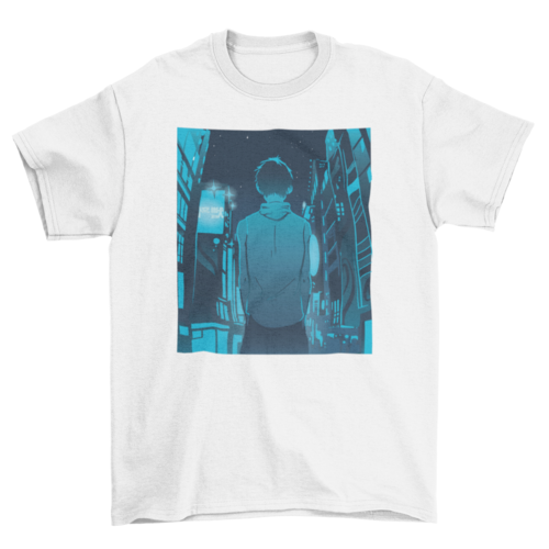 Anime boy city walk t-shirt